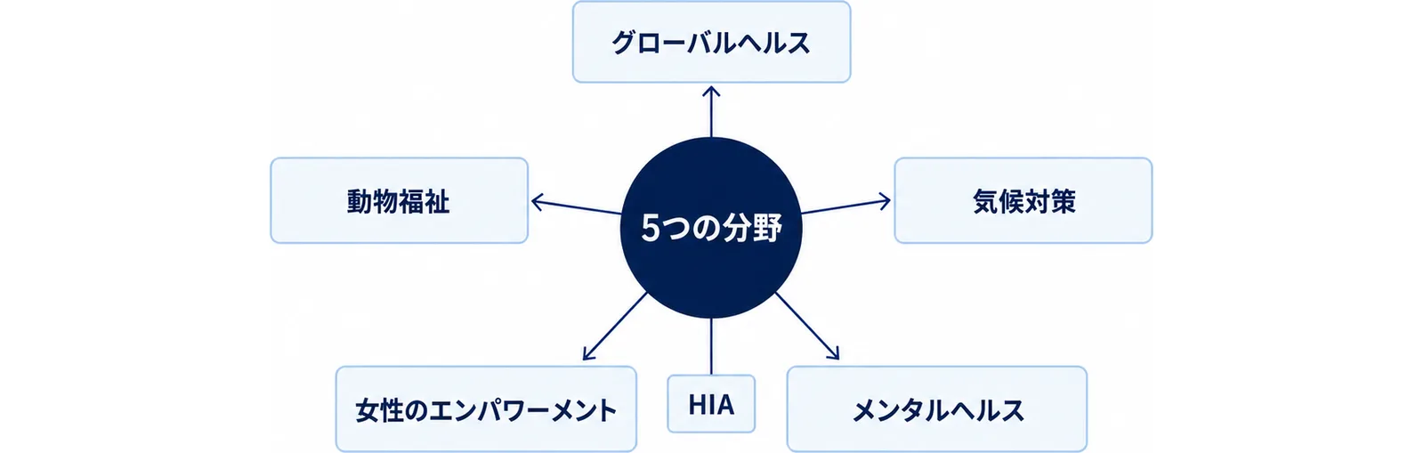 募金先の5つの分野を中央から放射状に配置した図